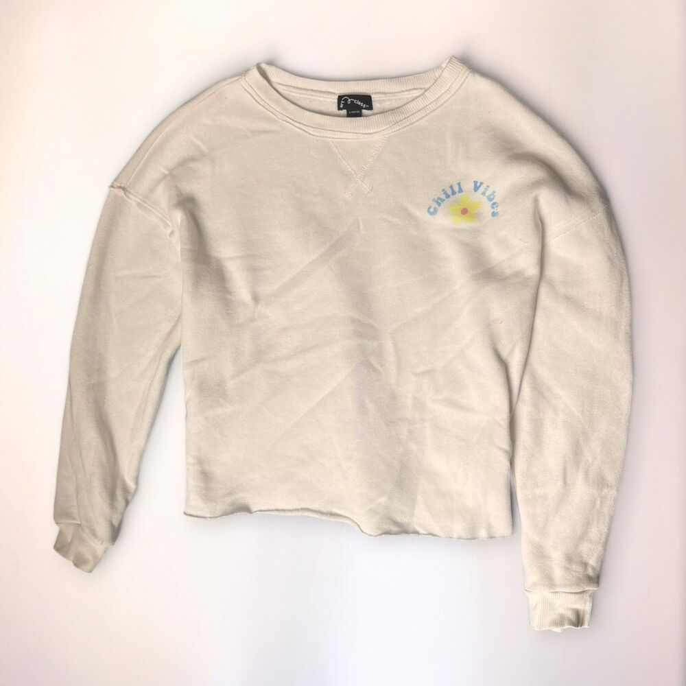 Art Class Girls Pullover Sweatshirt Size L 10/12 Crew Long Sleeve White Flower